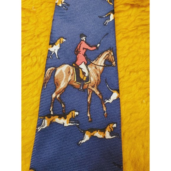1970s VINTAGE POLO RALPH LAUREN ~ BRITCHES ~FOX HUNT & HOUNDS ~ SILK TIE ~ 57" - Picture 4 of 5